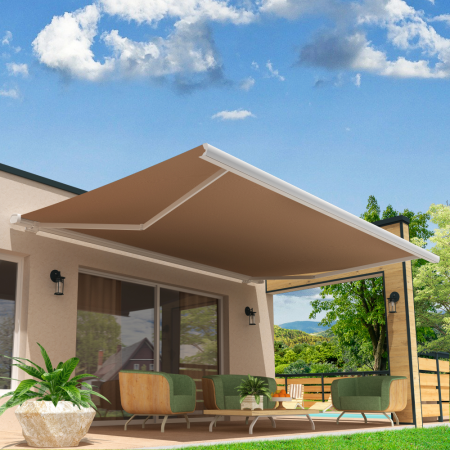 Toldo cofre SUZY Branco feito a medida Motorizado com telecomando  - Tela Unida Taupe S130 SUNSTYL - 1