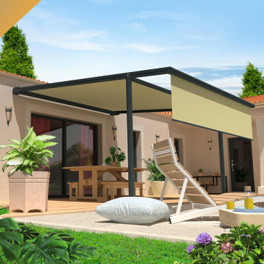 Pérgola Tela PYRITE feito a medida Motorizado c/ Socorro e Telecomando + Cofre LED + Lambrequim INTERSUN - 1