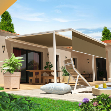 Pérgola Tela PYRITE 4,00x4,00M Motorizado c/ Socorro e telecomando + Cofre LED + Lambrequim INTERSUN - 4