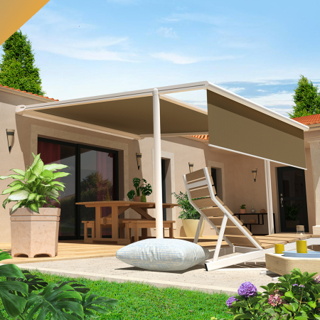 Pérgola Tela PYRITE 4,00x4,00M Motorizado c/ Socorro e telecomando + Cofre LED + Lambrequim INTERSUN - 4