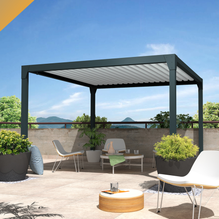 Pérgola BERYL Ilot - Mista Cinza Antracite/Branco - 3,50x4,00 M - Motorizada - Intersun - Toldos e Pérgolas