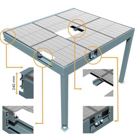 Pérgola solar fotovoltaica Heliolite 6,922x3,543 M - Cinza 4800W Bandeja de cabos incluída INTERSUN - 2